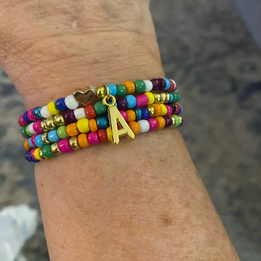 Colorful Beaded initial Bracelet stack Set - Picture 3 of 3
